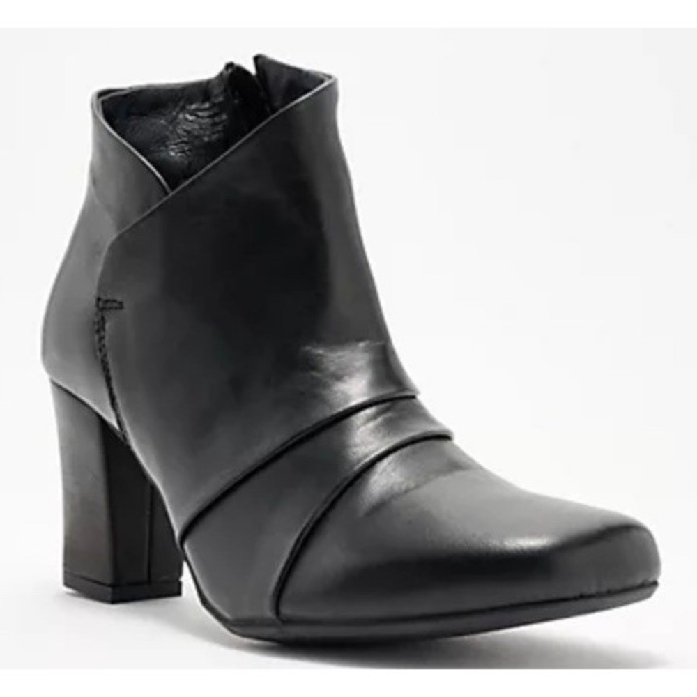New Miz Mooz Haydin Leather Block Heel Side Zip Boots Black EU 42 US 10.5-11